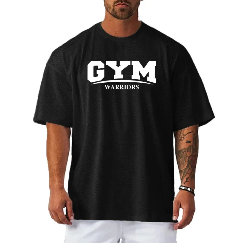 Summer Gym Fitness Men's T-shirt 3D Letter Printed Fashion Round Neck Pullover Short Sleeve Daily Sport Quick-dry Men Clothing