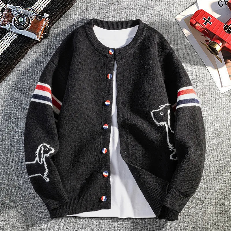 Hot Selling Men's Autumn Winter Knitted Cardigans Branded Embroidered Single Breasted Sweaters Fashionable Trendy Outerwear Tops