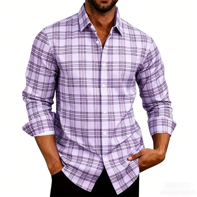 2026 New Men's Shirt Classic Plaid Long Sleeved Shirt Plaid Long Sleeved Formal Shirt Breathable and Comfortable XS-6XL Size