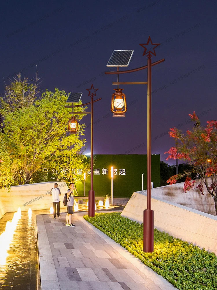 Outdoor solar powered lamp post, ancient Chinese style homestay courtyard lamp, 3-meter horse view lamp