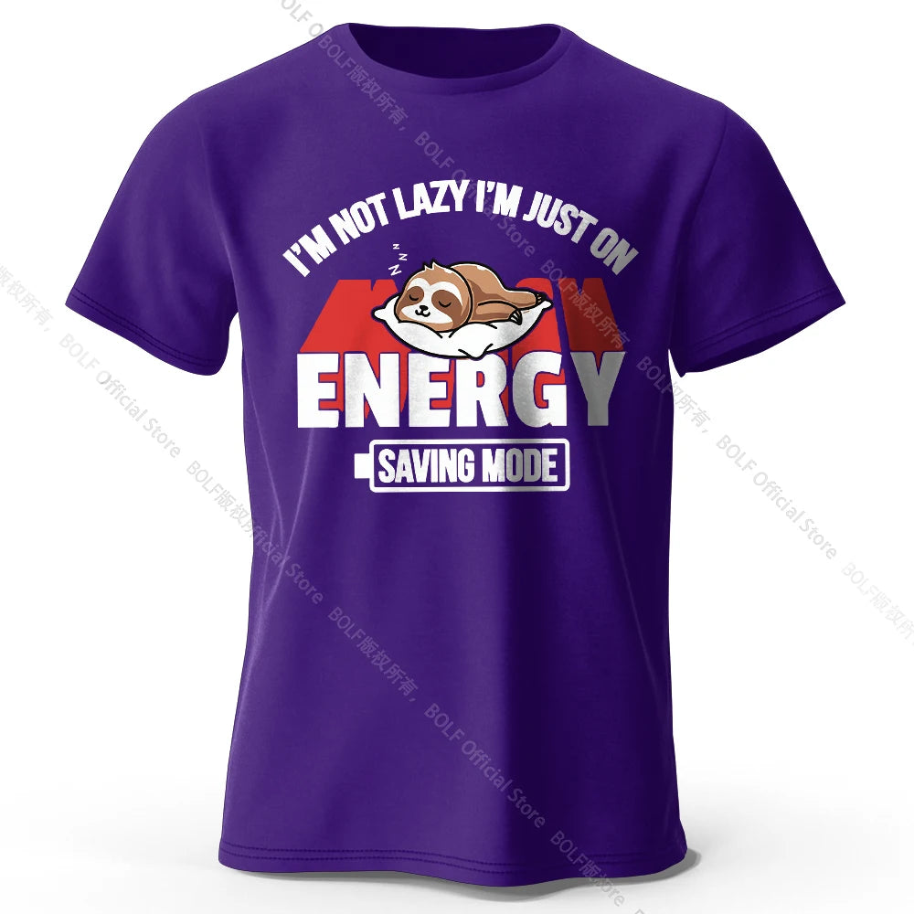Men's Saving Mode Printed T-Shirt 100% Cotton Oversized Tech Graphic Tees for Women Summer Tops Geek Streetwear