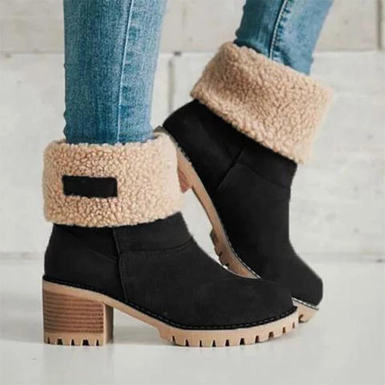 Winter Fashion New Casual and Comfortable Fashion Boots Plus Velvet Warm Square Heel Round Toe Solid Color Women's Boots