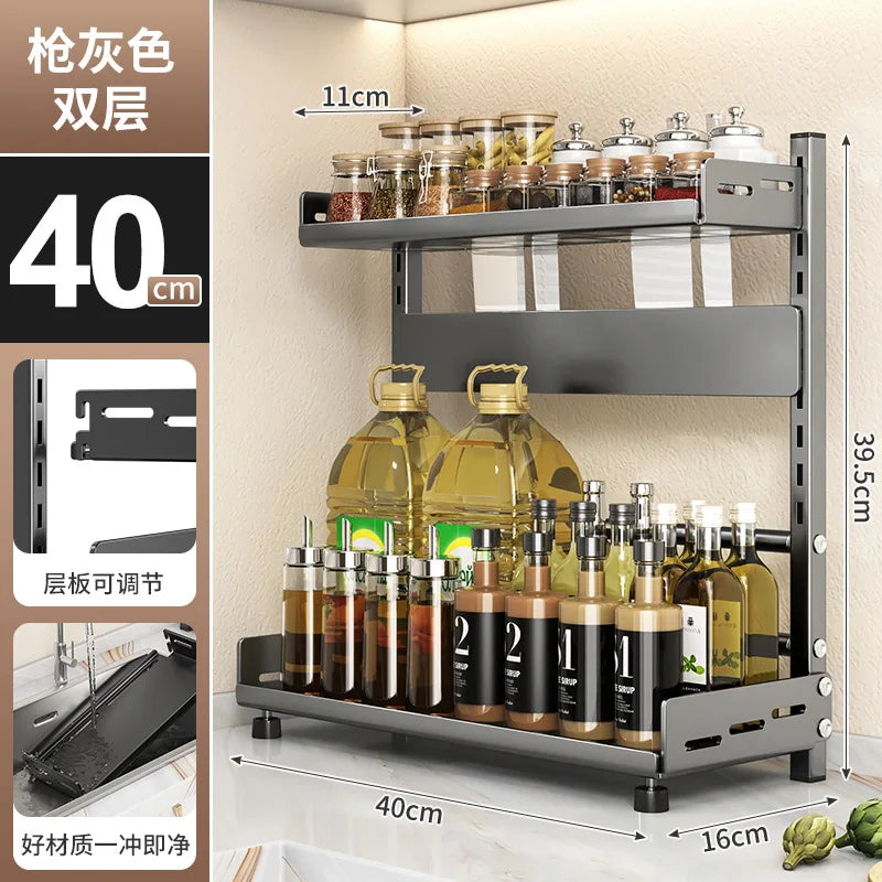 Kitchen Countertop Organizer Rack with Adjustable Feet Knife Storage Removable Shelves Multifunctional Space-Saving for Home