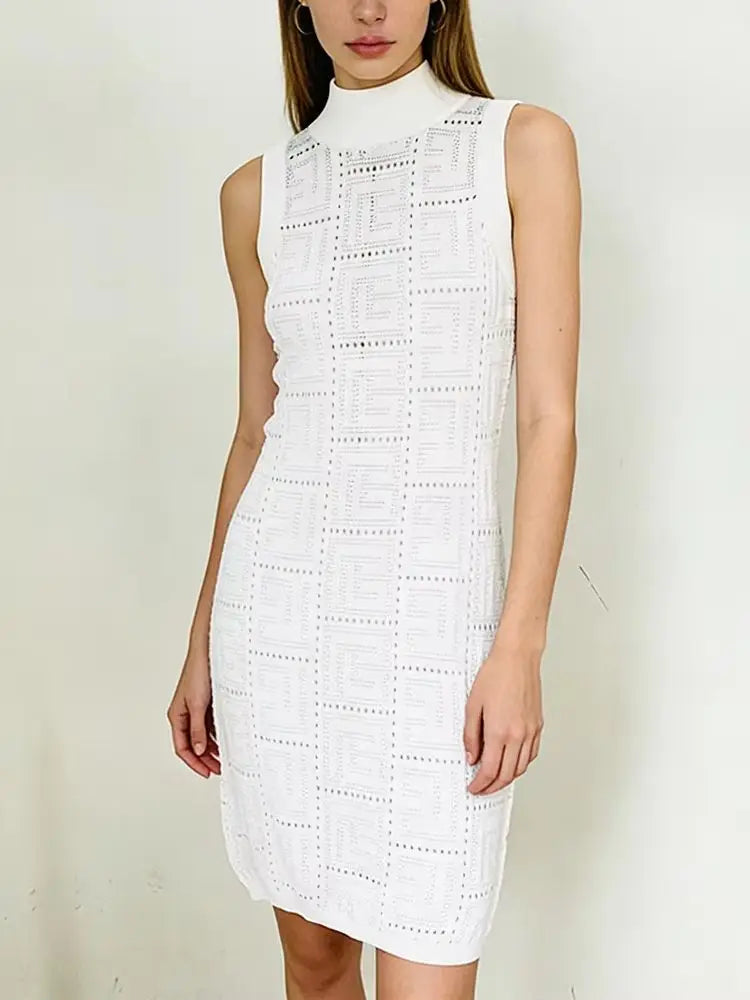 HIGH STREET Newest 2026 Summer Fashion Designer Sleeveless Hollow Out Monogram Knitted Tank Dress