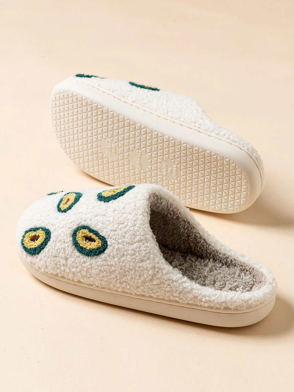 Cute Avocado Women Slippers Winter Warm Indoor Fruit Cartoon Funny Soft Non-slip Slipper Cherry Strawberry Comfy Cotton Shoes