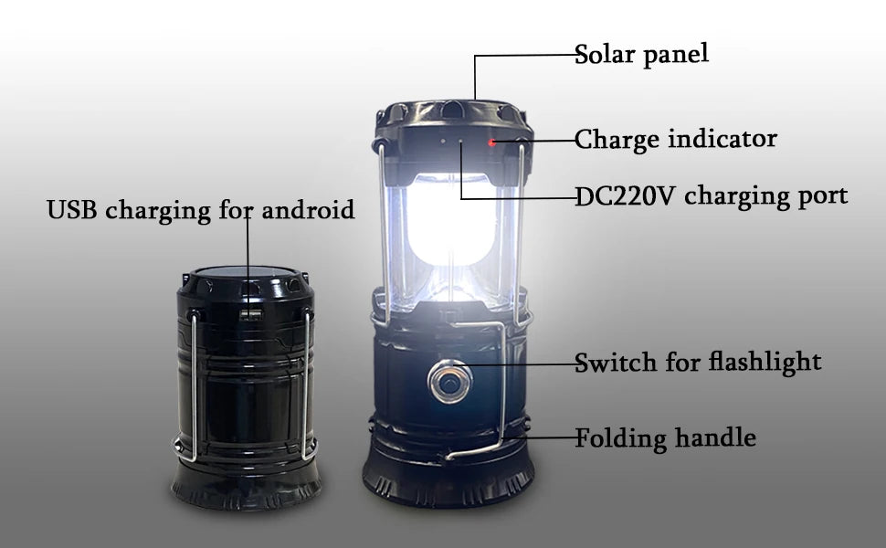 RTS Portable Multifunctional Waterproof Camping Lamp Usb Rechargeable Led Camping Lights Solar Camping Lantern