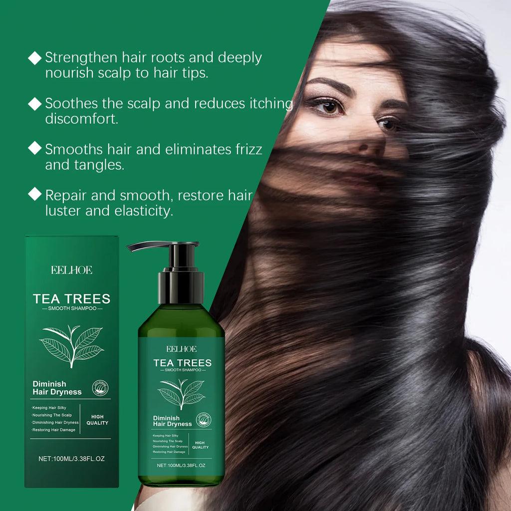 EELHOE Tea Trees Smooth Shampoo Deep Nourishing Anti Dryness Reduce Split Ends Oil Control Refreshing Mild Natural Shampoo 100ml