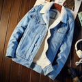 Winter Korean Fashion Men's Warm Denim Jacket Plush Lining Denim Coat Male Thicken Fleece Stylish Pockets Buttons Jean Outerwear