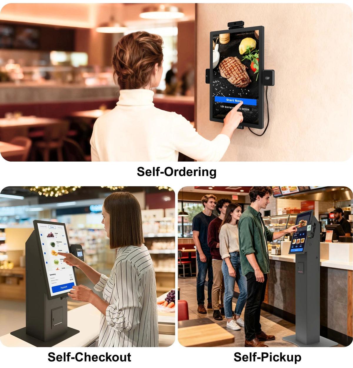 15 Inch Wall Mount Payment Kiosks Burger Shop POE Power Supply QR Code Scanner Android OS