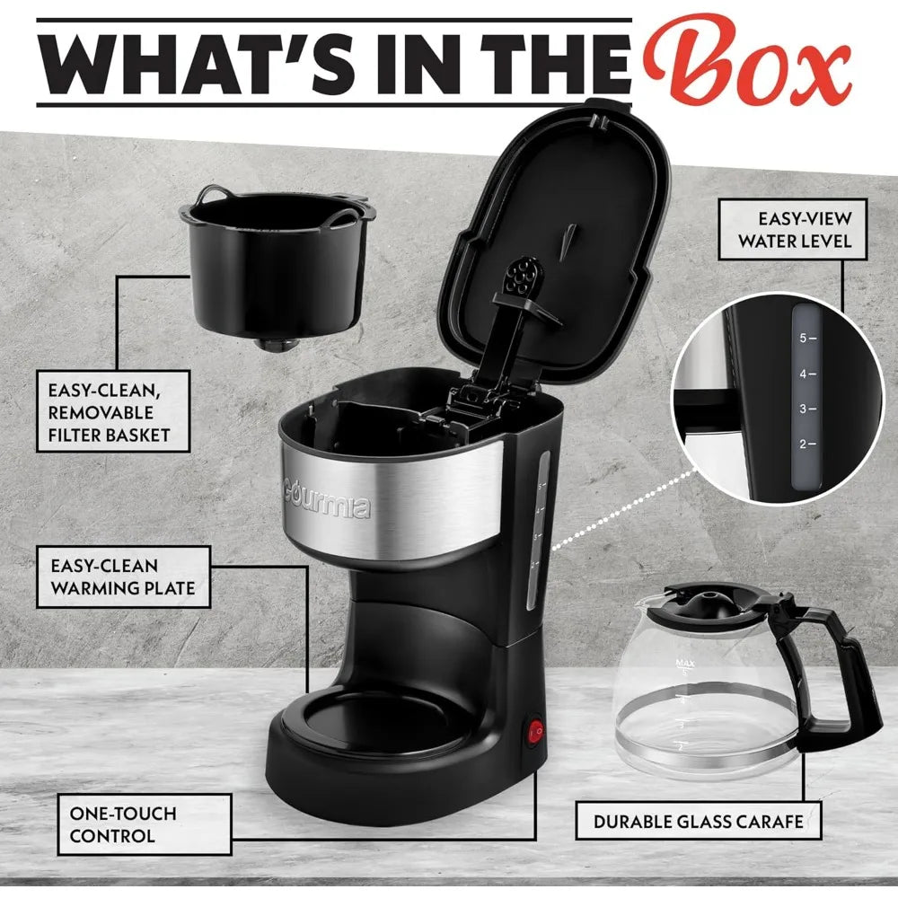 Gourmia Coffee Maker – 5 Cup, One-Touch Brew, Pause & Serve, Automatic Keep Warm, Stainless Steel Accents, Black - Beauty