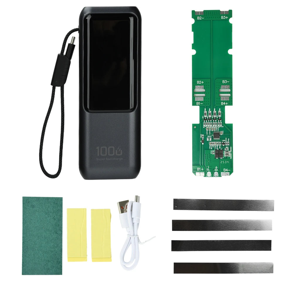 21700 Battery Power Bank DIY Kit PD 100W Fast Charging With Type-C Cable Digital Display DIY Portable Charger Case NO Battery