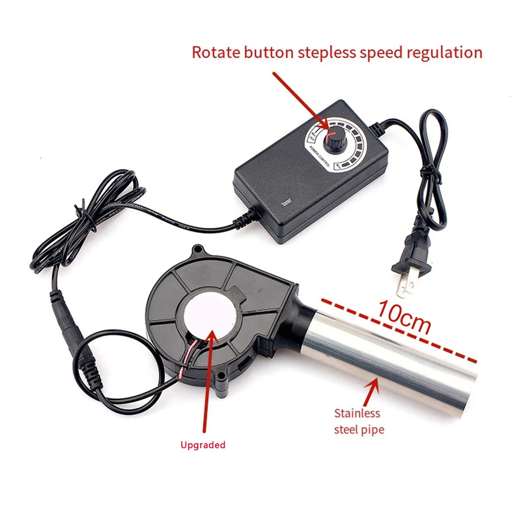 220V BBQ Fan Handheld Cooking Tool Adjustable Speed Air Blower for Barbecue Grill Camping US EU Plug Portable