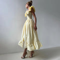 Fashionable Striped Ruffle Pleated Women's Dress Elegant Solid Square Neck Single Button Dresses Female Summer Chic Casual
