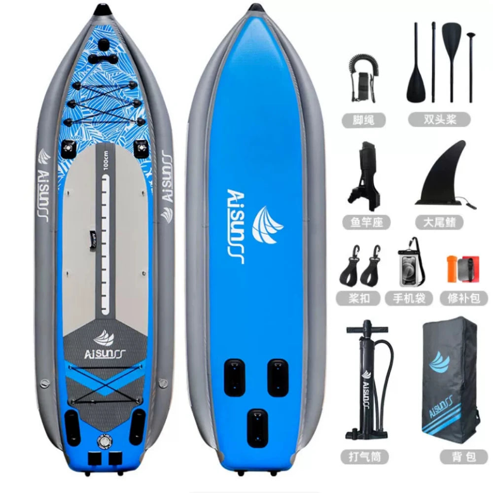 Inflatable Fishing Boat Kayak SUP Thickened Sea Fishing Paddle Board with Rod Holders, Stable Lure Fishing Platform