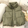 Winter Down Cotton Vest Jacket Women's 2025 New Sleevele Stand Parkas Warm Short Vest Coat Female Waistcoat Overcoat Ladies Tops