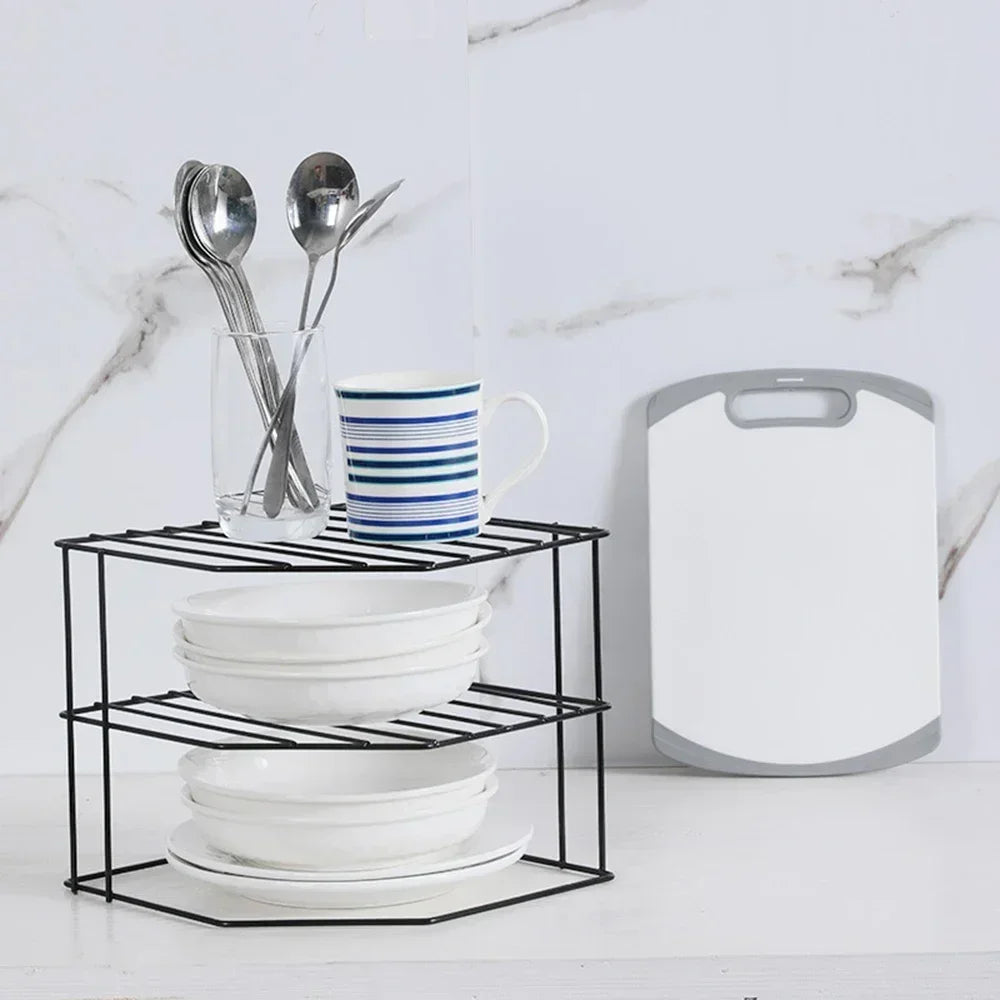 Kitchen Seasoning Corner Rack Pot Dish Food Sundries Organizer Rack Non Punching Portable Storage Table Kitchen Bathroom Holder