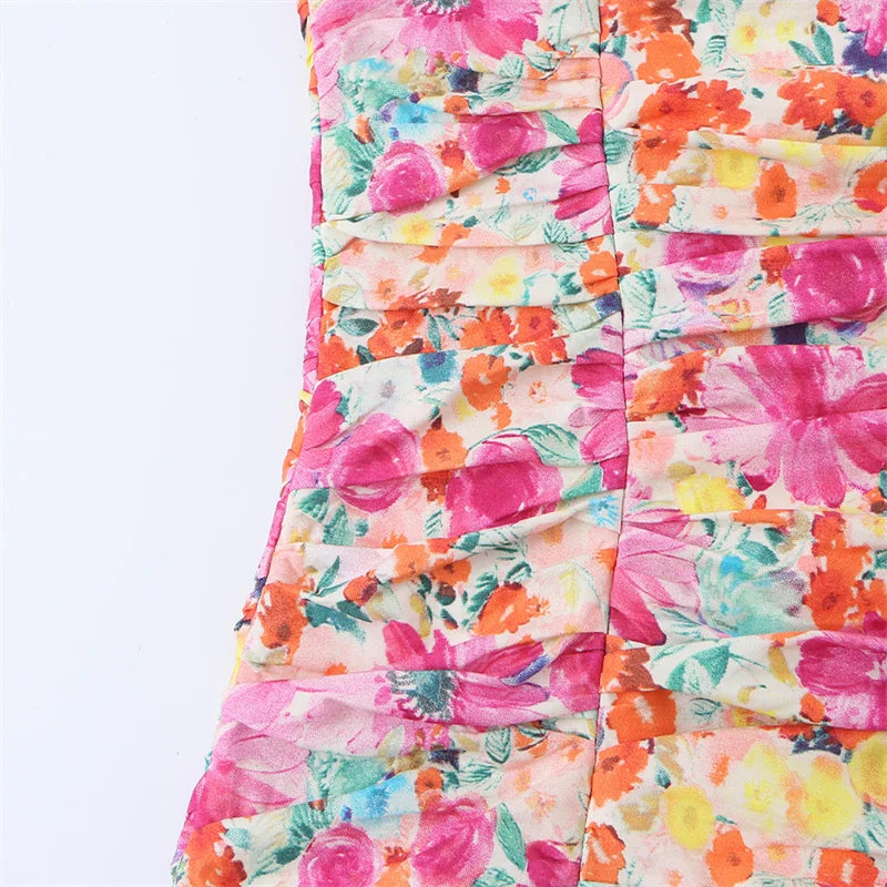 Women's Dress 2026 Summer Personalized Trendy Fashion Floral Print Pleated Charming Hot Sexy Focus Strap Backless Mini Dress