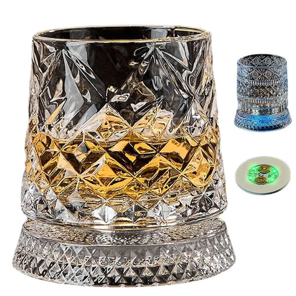 Luminous Rotating Whiskey Glass Elegant Whiskeys Cup Crystal Glass Drinkware for Parties for Cocktail Party Drinking Glass