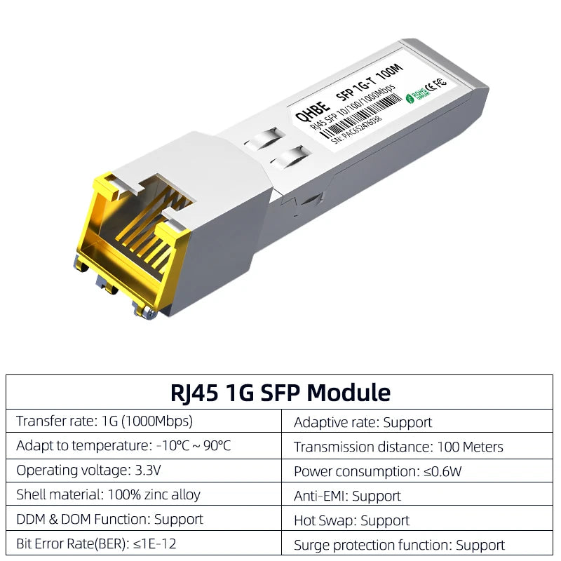 Adaptive Rate RJ45 SFP Module For Mikrotik/Cisco 10GBase-T RJ45 SFP+ Module For Switch/Routers 1000BASE-T Copper SFP Transceiver