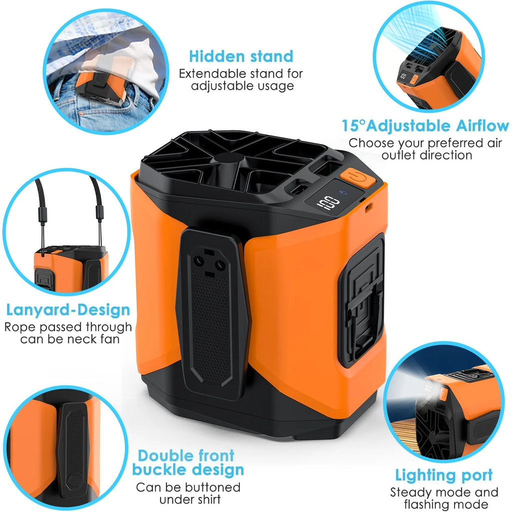 Outdoor Fan Portable Waist Hanging Neck Strong Dual Air Vents Fans for Travel Sports Courier Outdoor Working