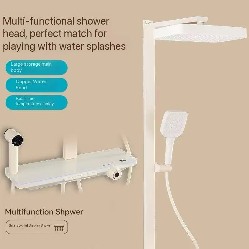 Gray Piano Button Ambient Light Bathroom Shower Full Set Digital Display Shower System Sets Rain Faucets Shower Head