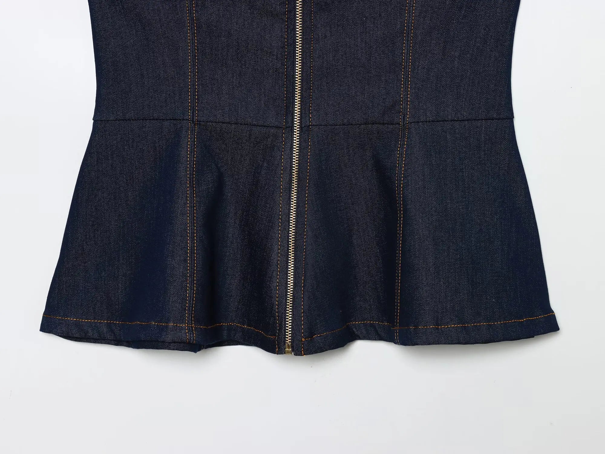 HH Women Summer Sexy Tube Top Zipper Sleeveless Short Top+Mid-Waist High Street Casual Trousers Fashion Denim 2-Piece Set