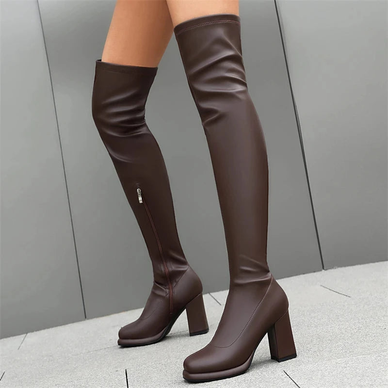 SGESVIER Women's Over the Knee High Boots Elegant Autumn Winter Shoes Gold Silver Heeled Long Thigh Boot Ladies Party Shoes
