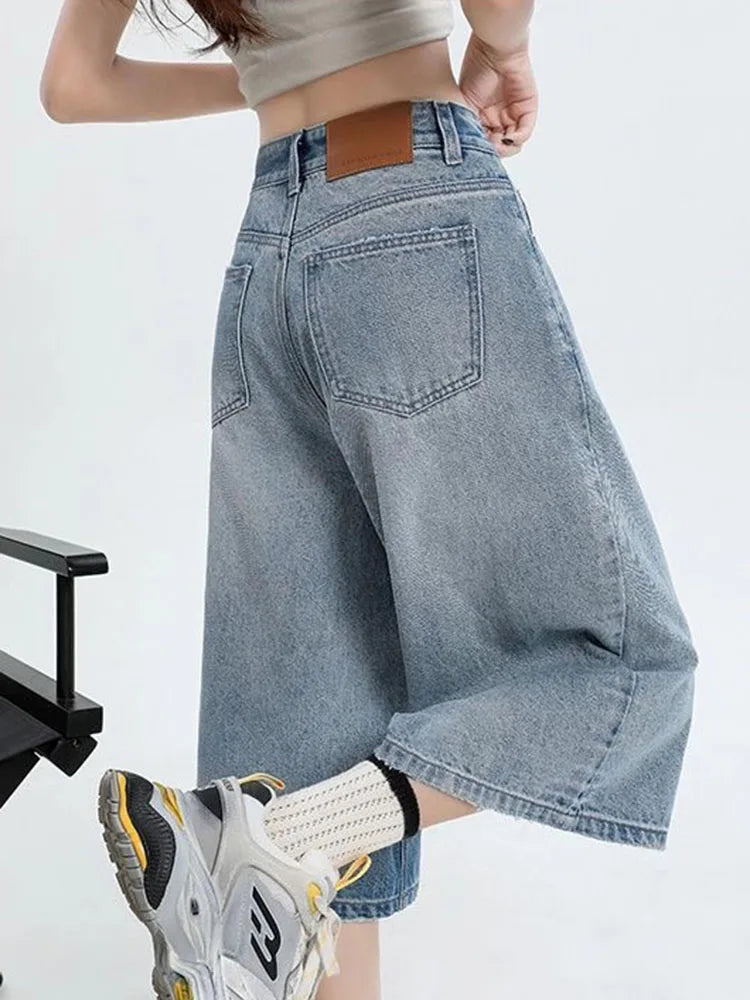 Women's Retro Casual Jeans  Summer New Wide-Leg Pants  High-Waisted Plus-Size Pear-Shaped Body-Camouflaging Straight Leg Pants