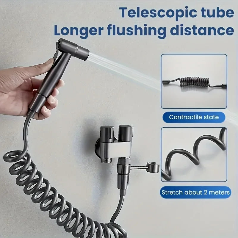 Stainless Steel Nozzle Bidet Handheld Toilet Companion Set Wall Mounted One in Two Out Angle Valve Kit Bathroom Accessories