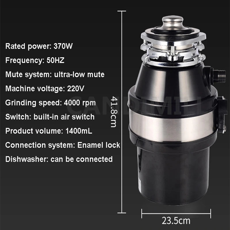 370W Food Garbage Disposal Crusher Grinder Sink Food Waste Disposer Kitchen Food Residue Garbage Processor