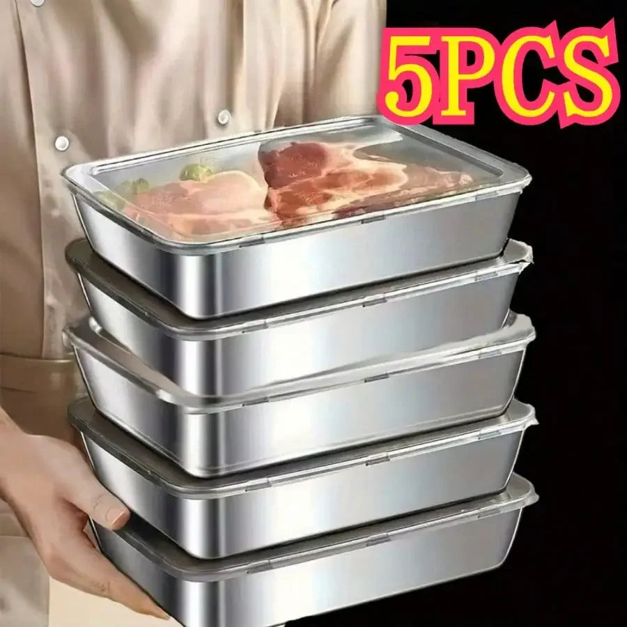 3/5-Piece Set Of High-Quality Leak Proof Stainless Steel Food Storage Containers - Made Of 410 Heavy-Duty Stainless Steel Material, Reusable And Stackable With Sealed Lids For Freshness Preservation, Suitable For Salad, Fruit