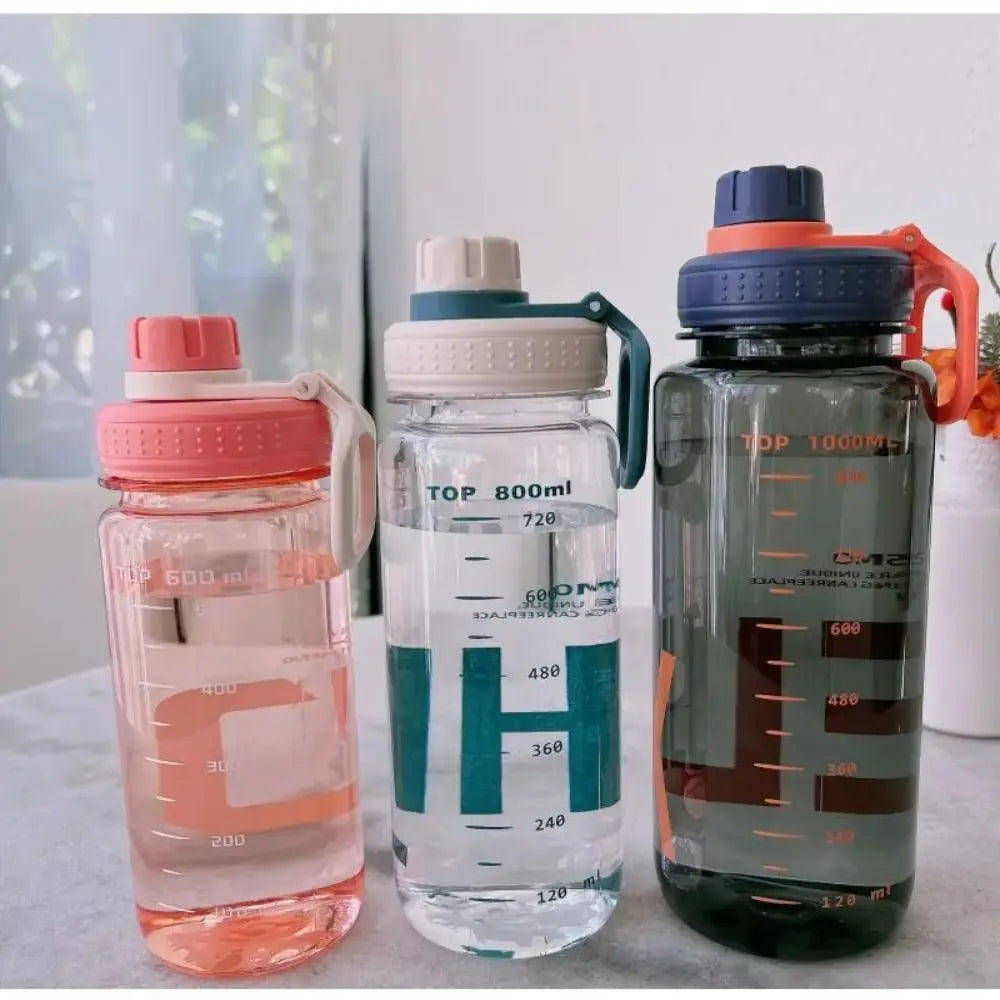 0.6L/0.8L/1L Large Capacity Water Bottles Plastic Lightweight Clear Drink Bottle with Handle Strap Leak Proof Travel Kettle