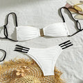 Beige Solid Color Bikini Set Women's Sexy U-neck Suspender Backless Bathing Suit High Waist Bandage Beach Vacation Swimwear 2024