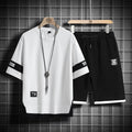 2024 Summer Black White Tracksuits For Men's Set Sleeves T-Shirt + Shorts Sportswear Brand Sporting Suit Oversize 5XL