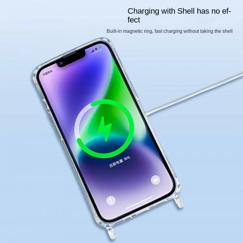 Crossbody Lanyard Clear Magnetic Case For iPhone 18 17 Air 16 15 Plus 14 13 12 Pro Max For Magsafe Acrylic Hard PC Back Cover