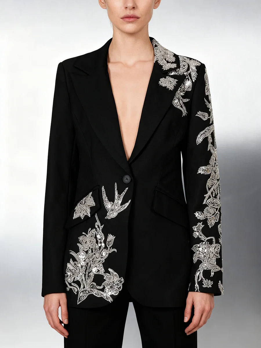 TWOTWINSTYLE Fashion Spliced Beading Temperament Blazers for Women Lapel Long Sleeves Tunic Elegant Blazer Female Clothing New