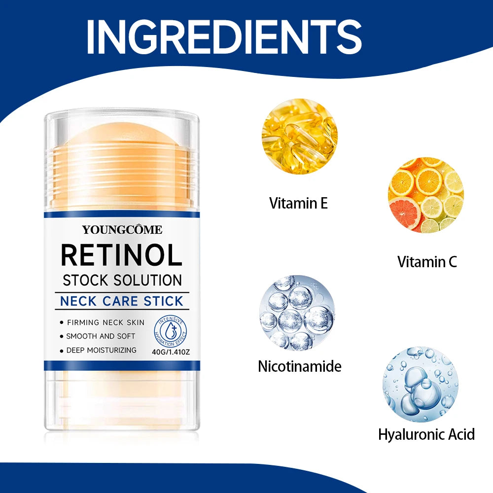 Retinol Neck Care Stick - Anti-Aging Firming Treatment, Hyaluronic Acid & Collagen, Wrinkle Reduction for Sagging Skin