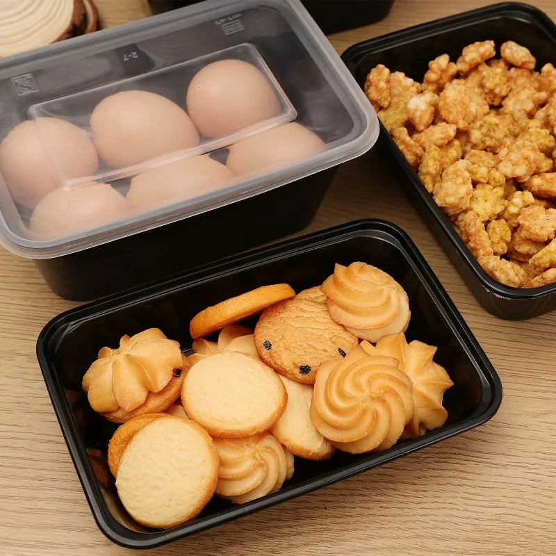 10/20x Food Storage Containers with Lids Meal Prep Containers Disposable Leakproof Black Lunch Bento Boxes Kitchen Tableware