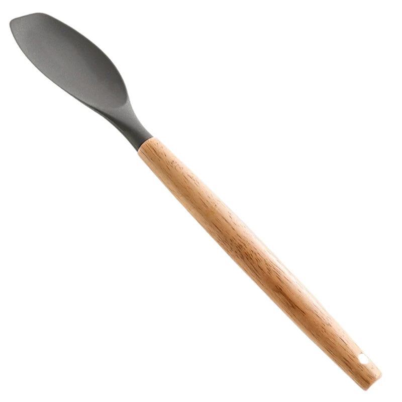 1Pc Silicone Spatula Scoop With Wooden Handle Salad Agitator Pot Scoop Home Cooking Utensils Kitchen Gadgets