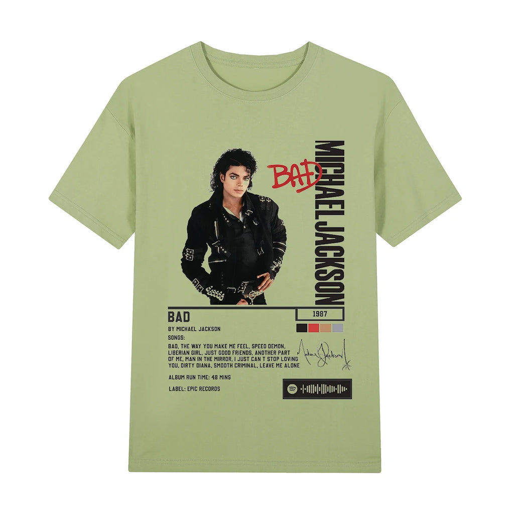 Singer Michael Jackson Bad Album Vintage T-shirt King Of Pop Streetwear Casual Cotton Men T shirt New Tee Tshirt Womens Tops