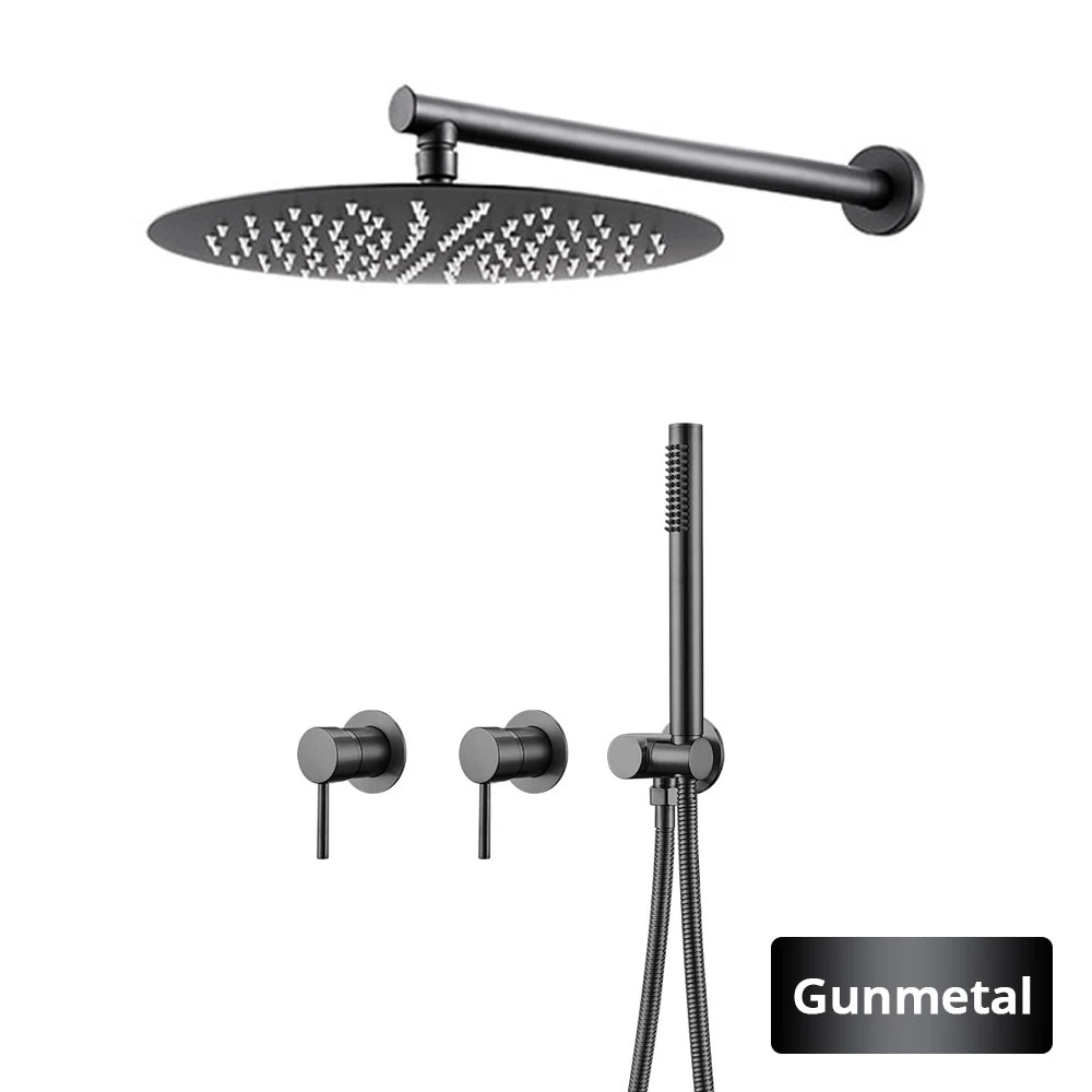 Wall Mounted Bathroom Shower Rainfall Shower Set Rose Gold Mixer Brass Faucet Hot Cold Water Mixer Tap With Head 8/10/12 Inch