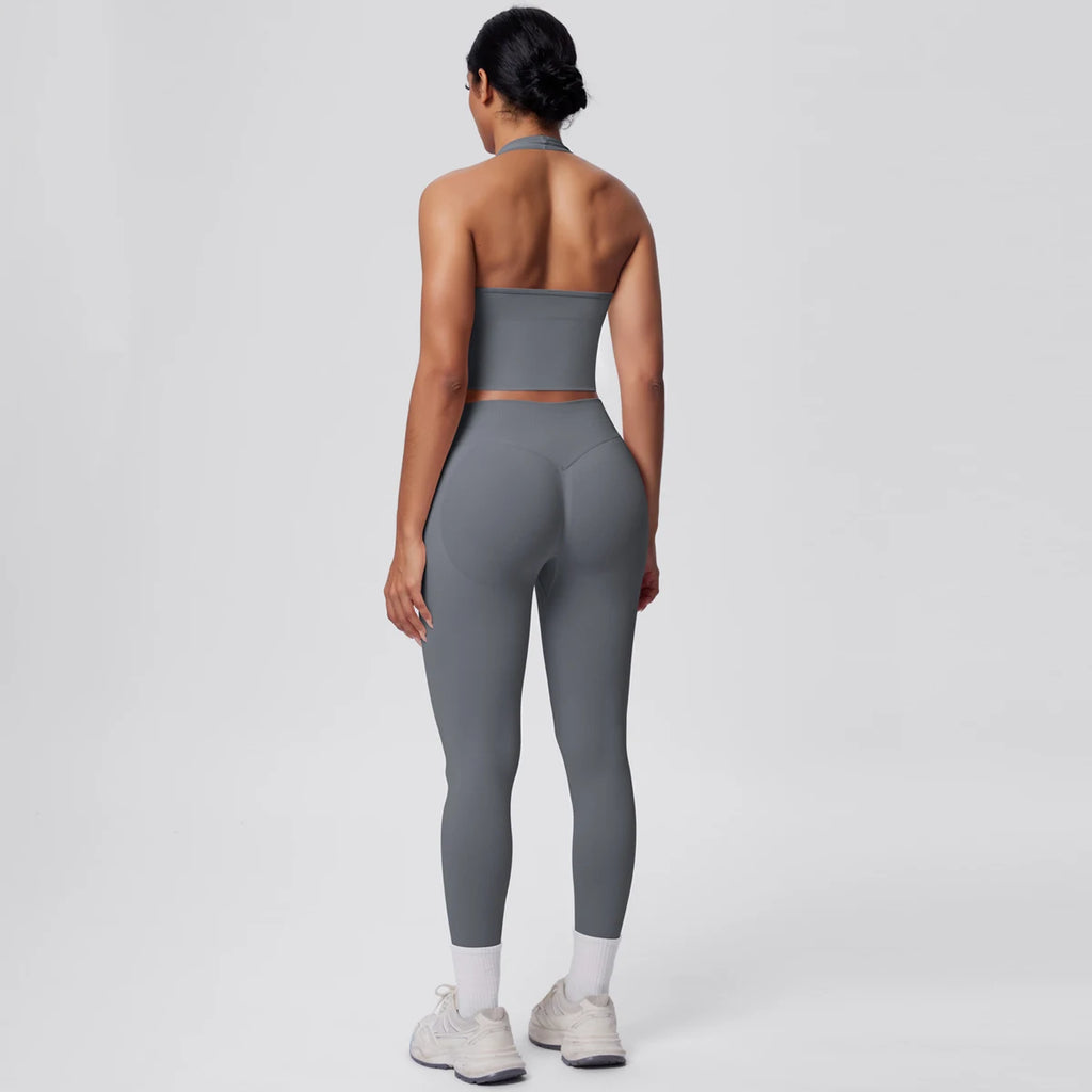 Rooftrellen 2PCS/set Women Gym Sports Yoga Set Breathable Shockproof Workout Top Backless Bra Push Up Fitness Pants Yoga Set