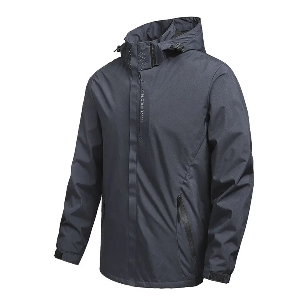 Mens Outdoor Waterproof Windproof Hooded Jacket Lightweight Cycling and Hiking Rain Coat Durable Work Wear Climbing Outerwear