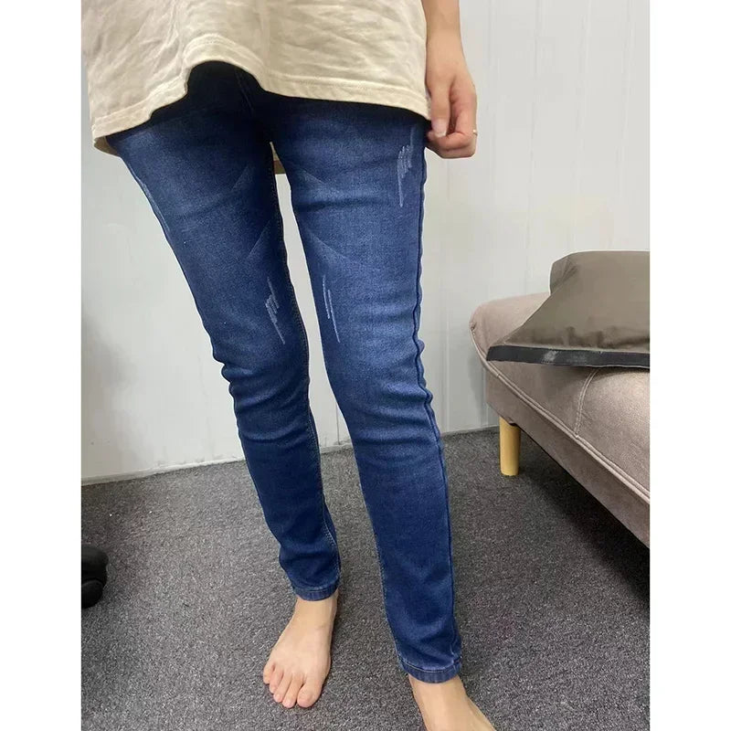 Lady Plush Thermal Jeans Winter Snow Warm Stretch Thin Jeans Women Fleece Pencil Pants Fashion Straight Leg Denim Trousers