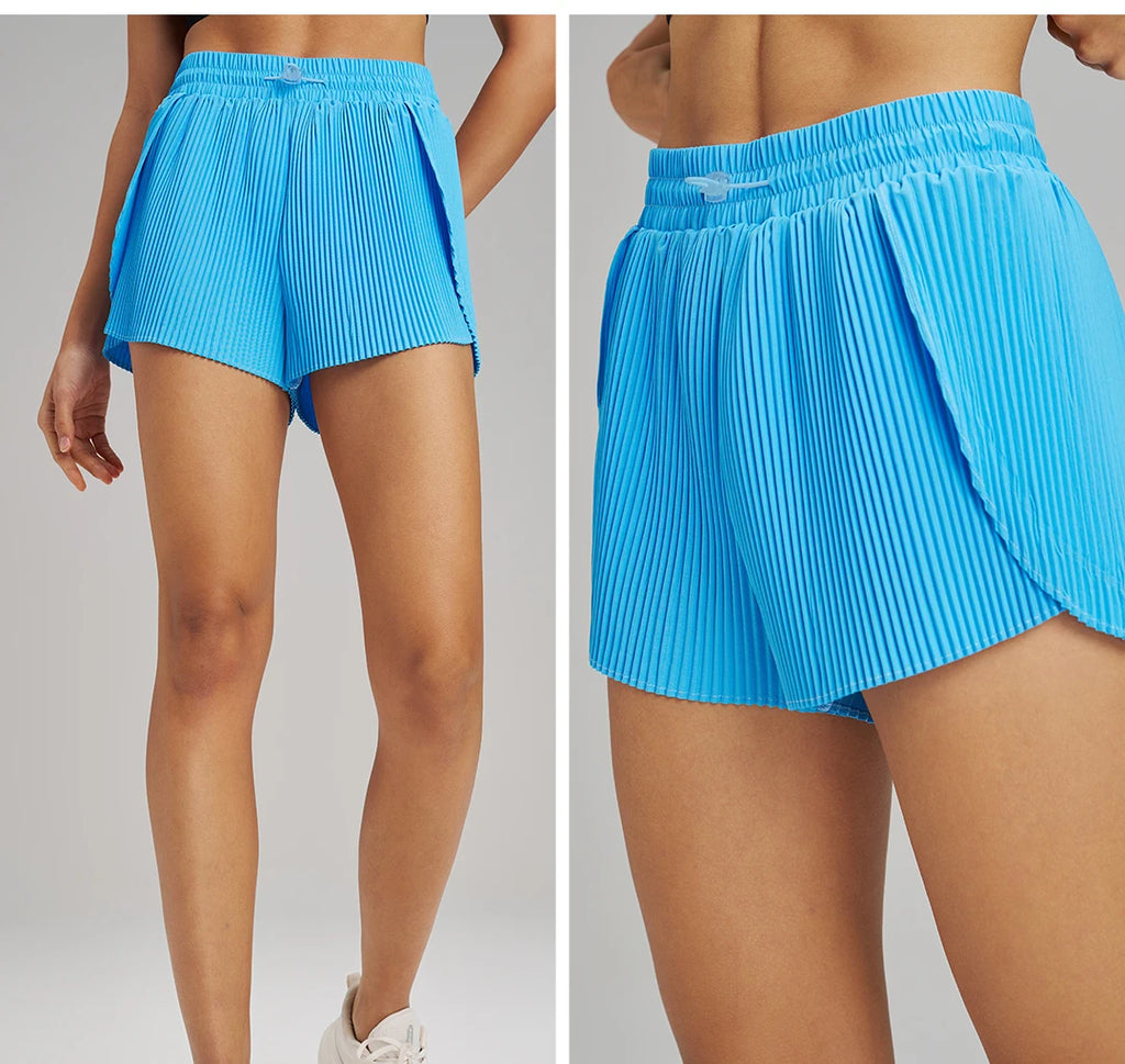 Stretch Outdoor Activities Gym Shorts for Summer Training Women's Quick Dry Sport Pleated Shorts with Hidden Pocket