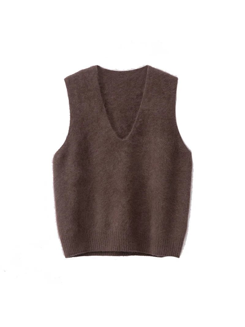 SuyaDream, Women Vests, Fleece Wool, V Neck, Chic Pullovers, 4.7%Cashmere 95.3%Wool, 2025 Fall Winter Sweaters, Tanks
