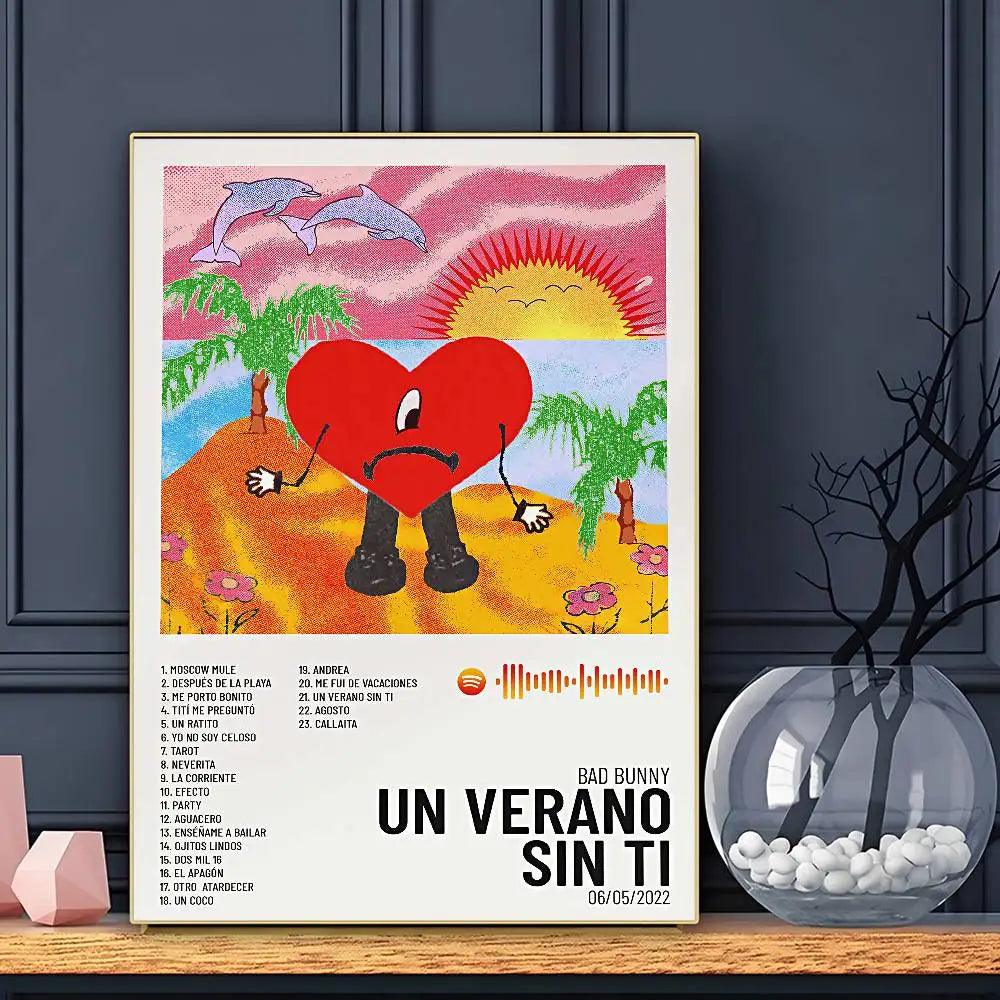 Singer B-Bad B-BunnyS Poster Sticky Wall Art Printing Waterproof Home Living Bed Room Bar Aesthetic Decor