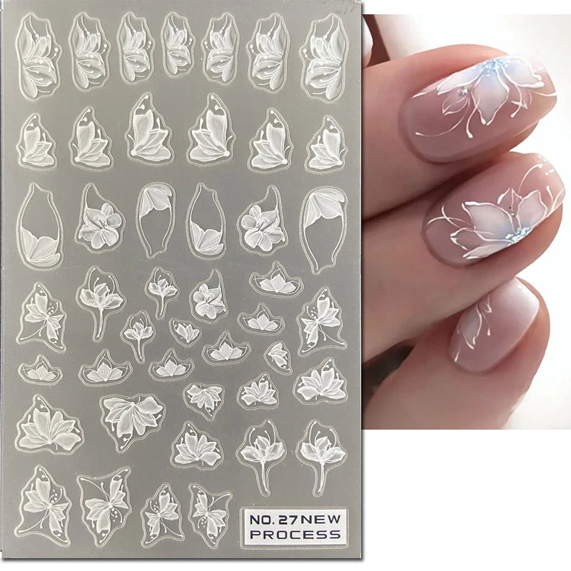3d Nail Art Ultrathin Decals Blue Pink Blossom Florals Flowers Leaves Nail Stickers Decoration For Nail Tips Beauty