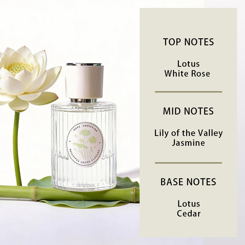 Fresh Lotus Perfume Long-Lasting Floral-Woody Scent with Eastern Serenity Aroma of Lotus Jasmine And Cedar for Women 50ML