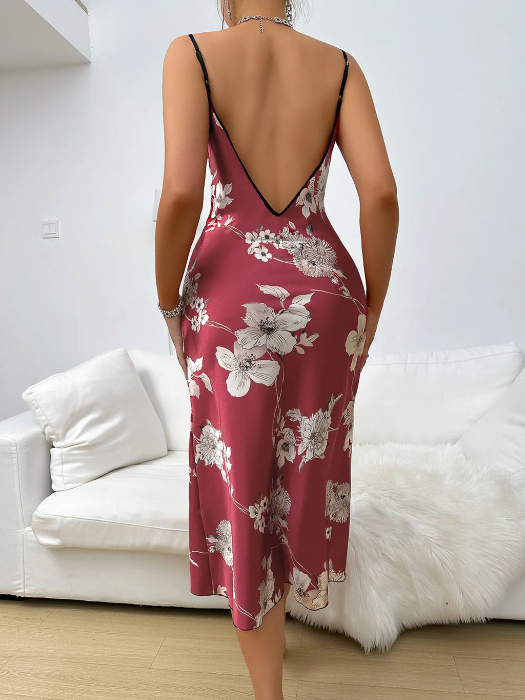 Ice Silk Slip Dress Summer Thin Breathable Silk Like Sexy Leopard Print Women's Backless Split Sling Nightdress